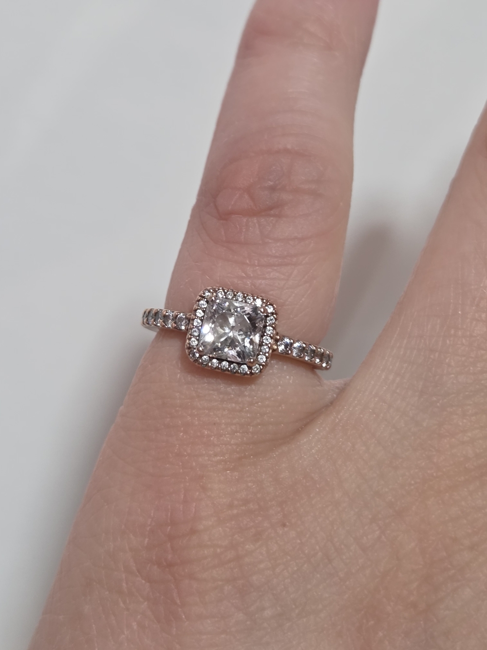 Pandora Rose Gold Cushion-Cut Halo Ring with Pavé Accents